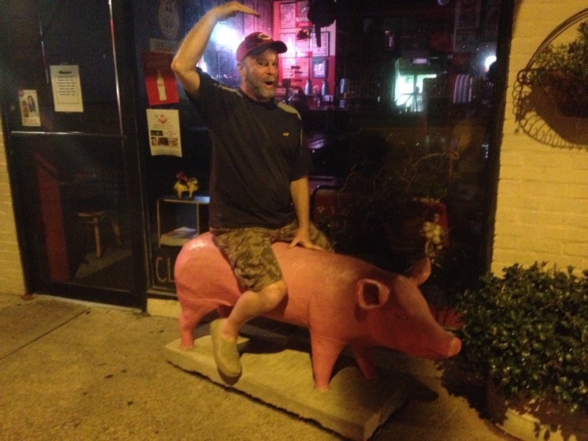 Steve riding the pig